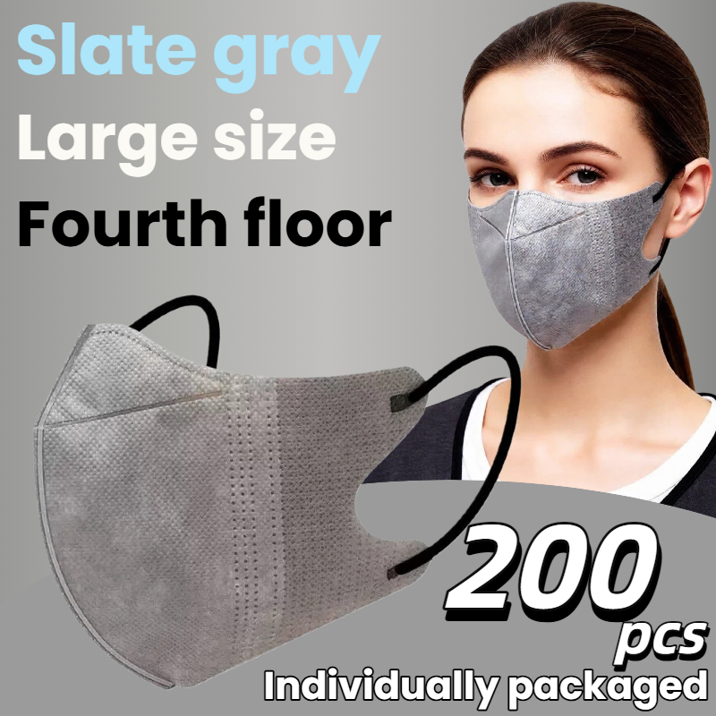 3D Printing Mask - 200枚入り/3D立体チャコールグレー使い捨て4層マスク、個別包装、顔の輪郭に合わせたアークデザイン、厚みのある伸縮性のある耳掛けと鼻筋クリップ付き、まとめ買いがお得、旅行、アウトドア、日常使い、パーティー、オフィスでの使用に最適