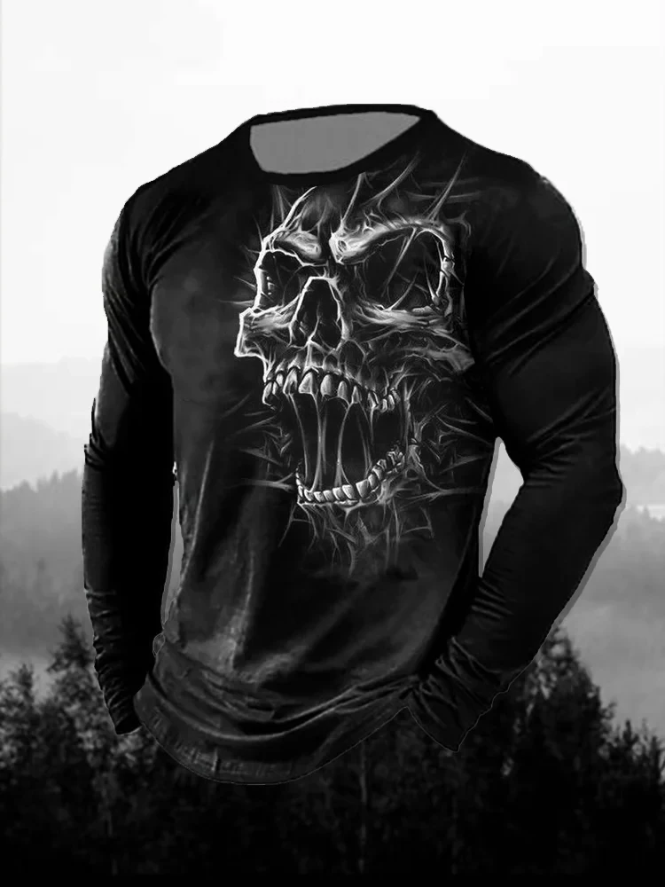 メンズ 3Dプリント 赤いダークスカル柄 長袖Tシャツ ゴシ - 3D Printing Custom のレビューと価格