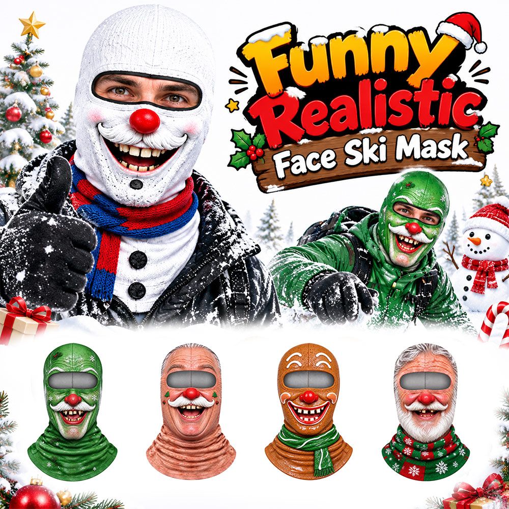 おじいさん柄のクリスマス柄、面白いスキーマスク。3Dプリント - 3D Printing Mask のレビューと価格