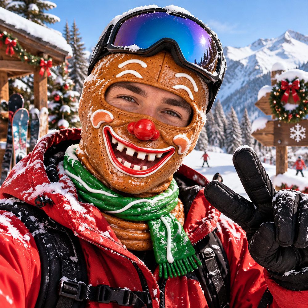 おじいさん柄のクリスマス柄、面白いスキーマスク。3Dプリント - 3D Printing Mask のレビューと価格