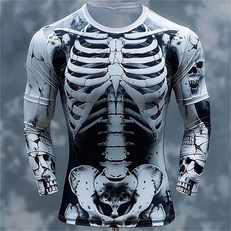 3Dプリントの骸骨柄Tシャツ。メンズ用、長袖、カジュアルファ - 3D Printing Custom のレビューと価格