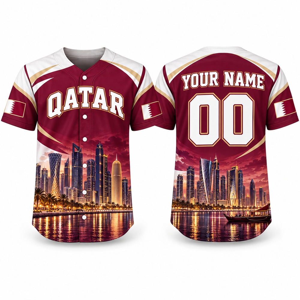 カタール・ドーハと真珠の模様をプリントした野球ユニフォーム。 - 3D Printing Qatar のレビューと価格
