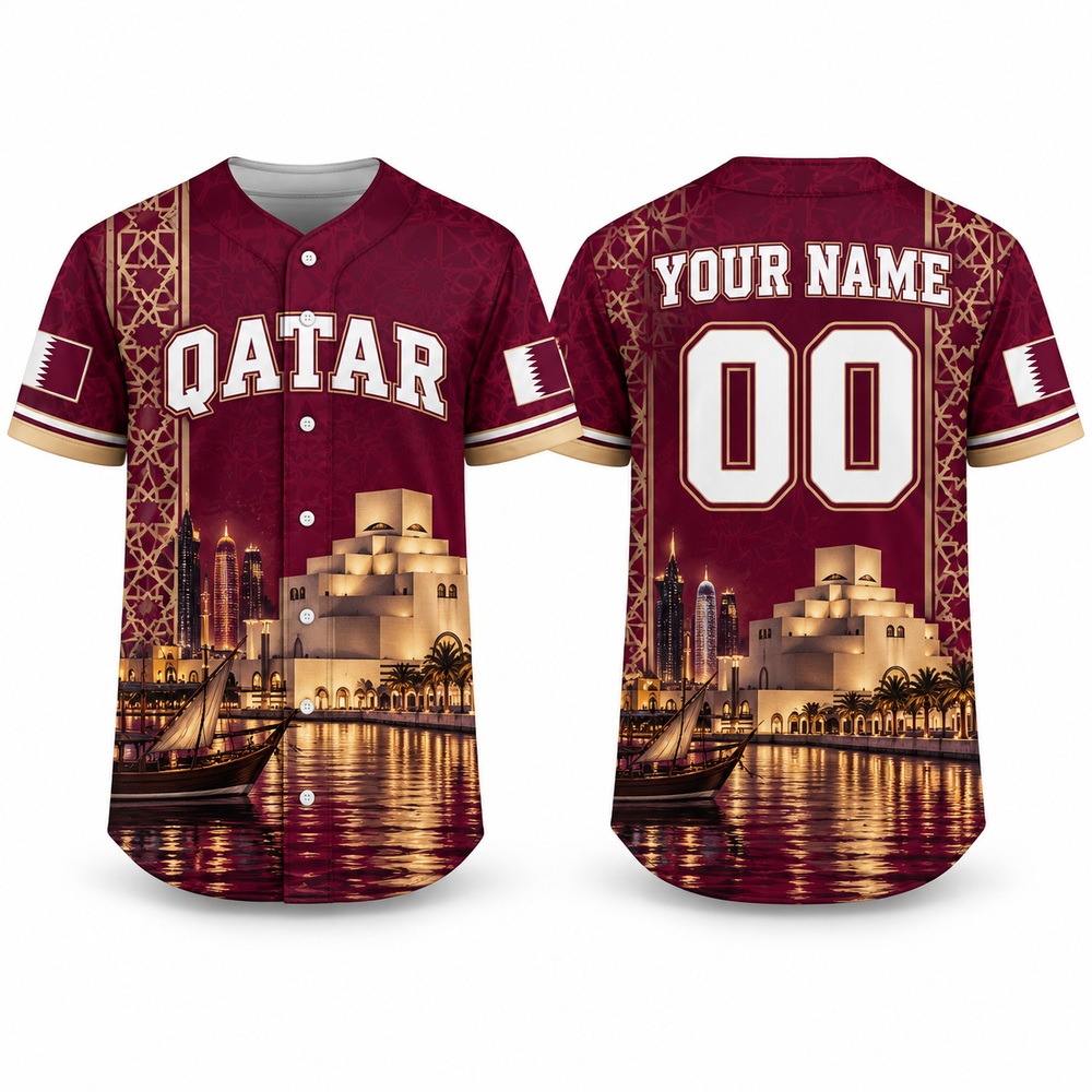 カタール・ドーハと真珠の模様をプリントした野球ユニフォーム。 - 3D Printing Qatar のレビューと価格