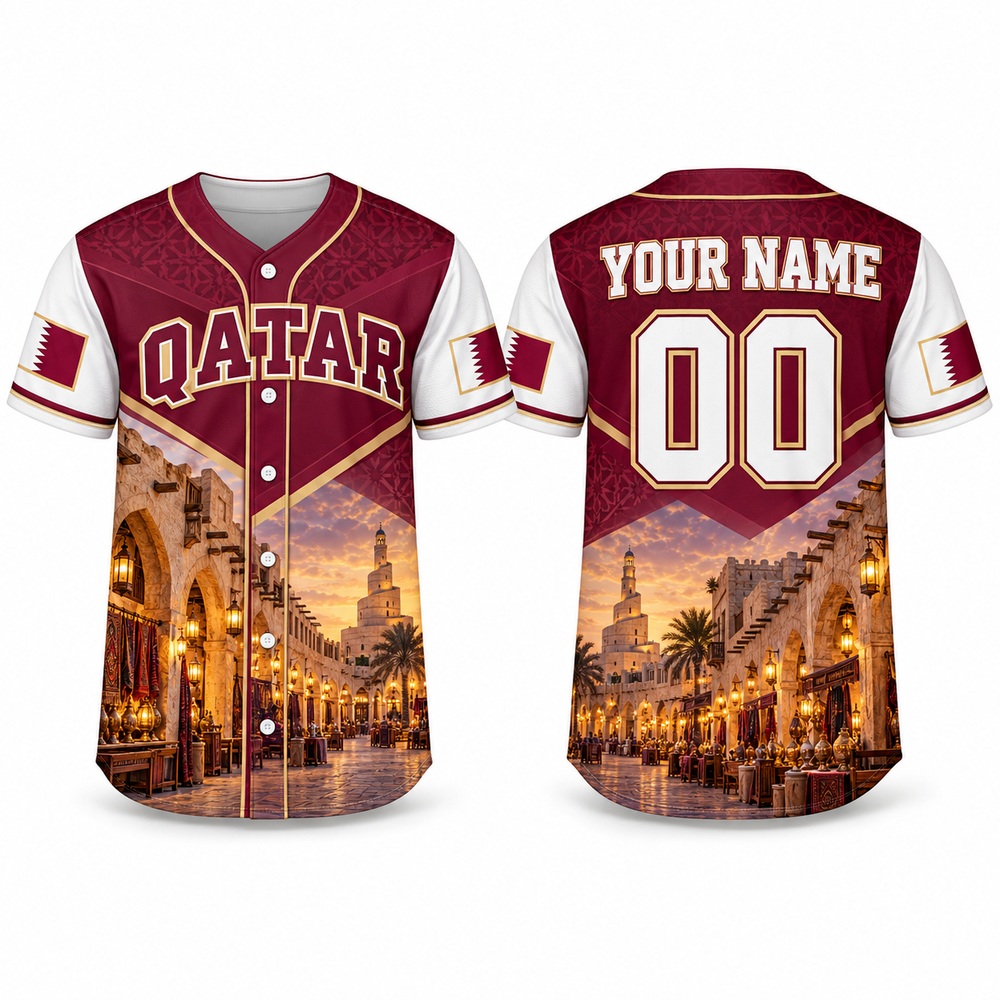 カタール・ドーハと真珠の模様をプリントした野球ユニフォーム。 - 3D Printing Qatar のレビューと価格